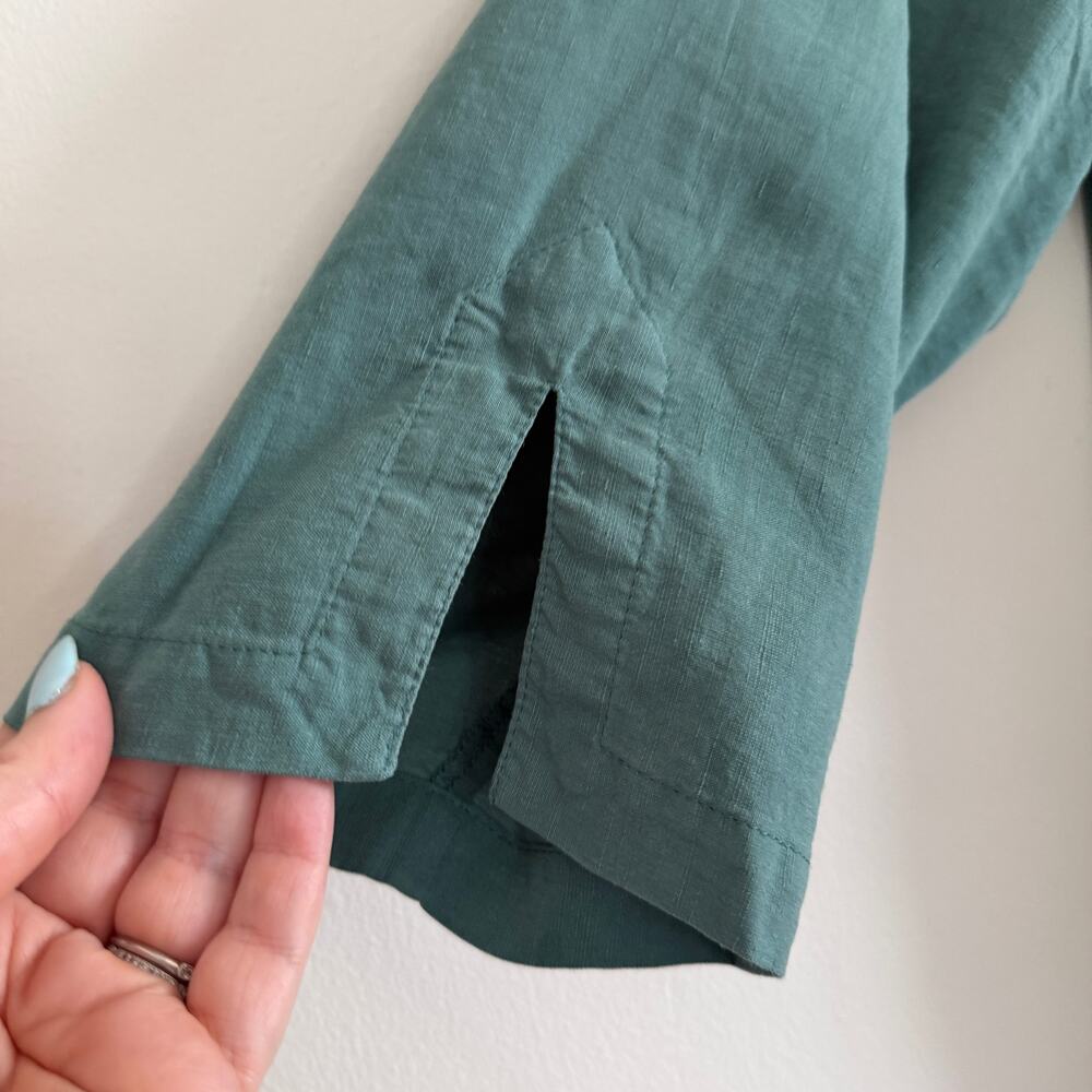 CITRON Santa Monica | Green Silk Linen Blend Button Down Tunic 0X / 18W - 20W - Picture 3 of 7